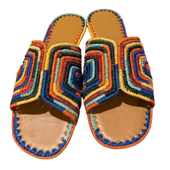 Robert Clergerie Shoes - NWOT Clergerie Ineni Raffia Slides in Rainbow Women’s Sz. 38.5 (US 8)